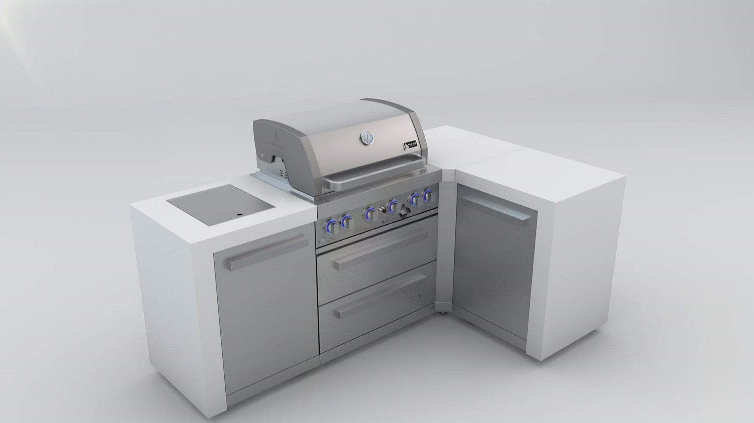 Mont Alpi Islands Mont Alpi 400 Deluxe Island with 90 Degree Corner / 4-Burner Grill, 2 Infrared Burners, Stainless Steel, Waterfall Sides / MAi400-D90C