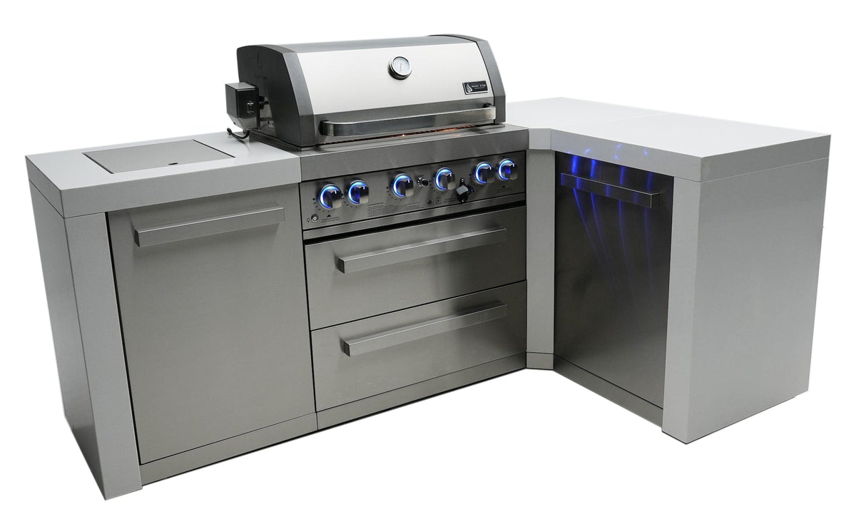 Mont Alpi Islands Mont Alpi 400 Deluxe Island with 90 Degree Corner / 4-Burner Grill, 2 Infrared Burners, Stainless Steel, Waterfall Sides / MAi400-D90C