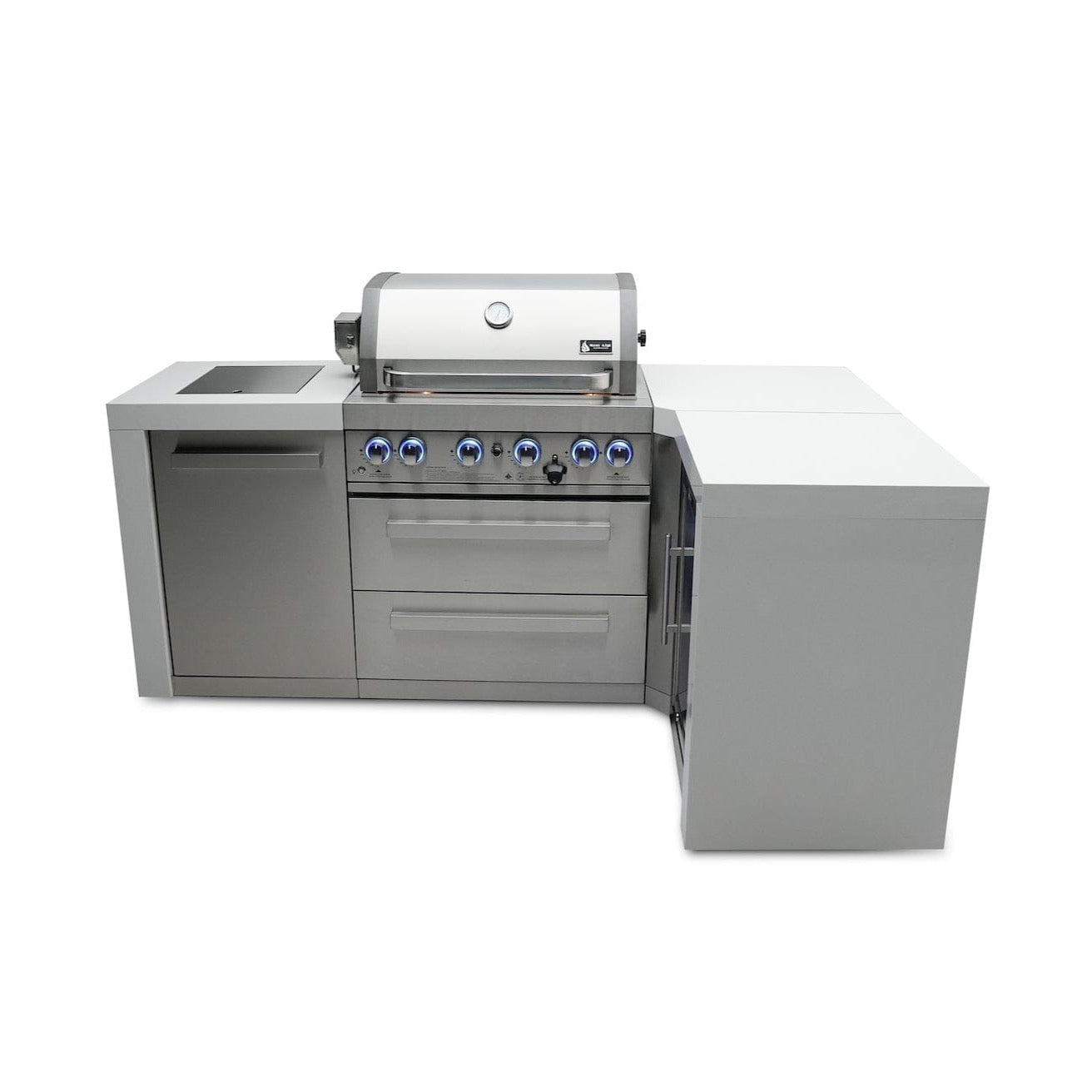 Mont Alpi Islands Mont Alpi 400 Deluxe Island with 90 Degree Corner / 4-Burner Grill, 2 Infrared Burners, Stainless Steel, Waterfall Sides / MAi400-D90C