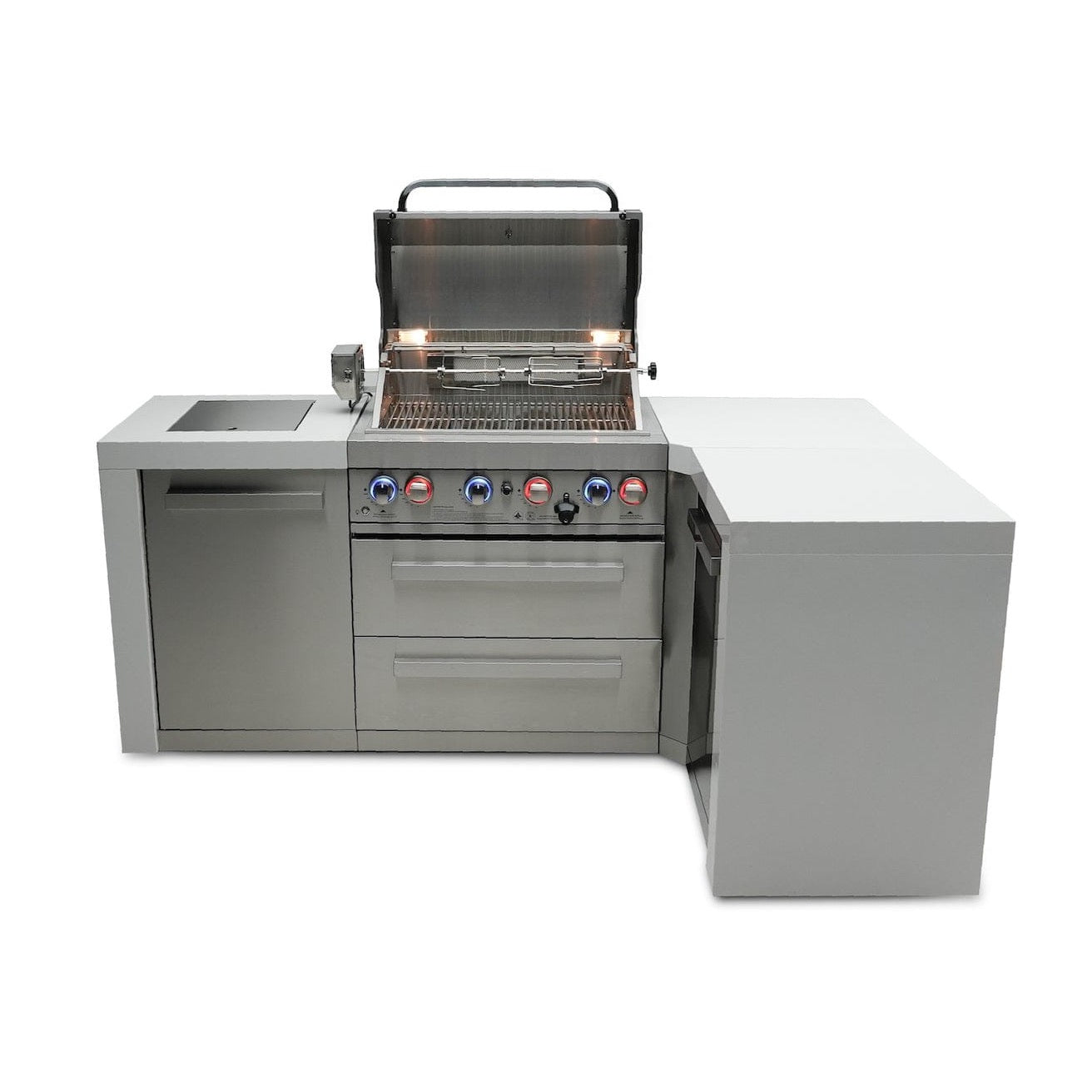 Mont Alpi Islands Mont Alpi 400 Deluxe Island with 90 Degree Corner / 4-Burner Grill, 2 Infrared Burners, Stainless Steel, Waterfall Sides / MAi400-D90C