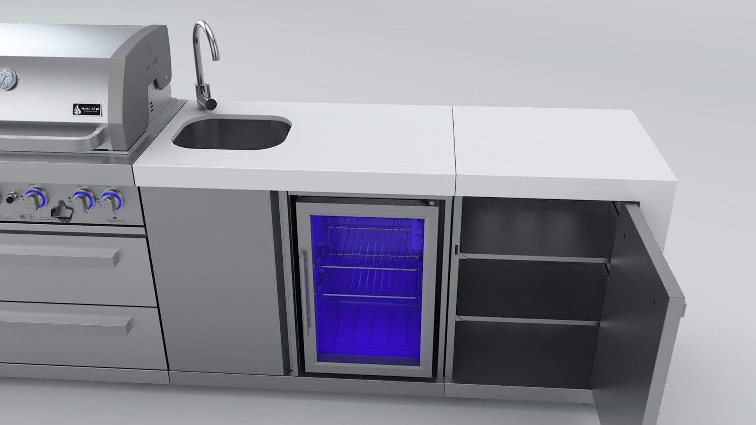 Mont Alpi Islands Mont Alpi 400 Deluxe Island with Beverage Center / 4-Burner Grill, 2 Infrared Burners, Stainless Steel, Sink, Fridge / MAi400-DBEV