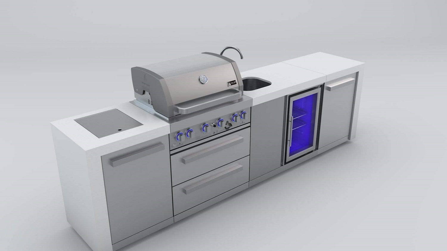 Mont Alpi Islands Mont Alpi 400 Deluxe Island with Beverage Center / 4-Burner Grill, 2 Infrared Burners, Stainless Steel, Sink, Fridge / MAi400-DBEV