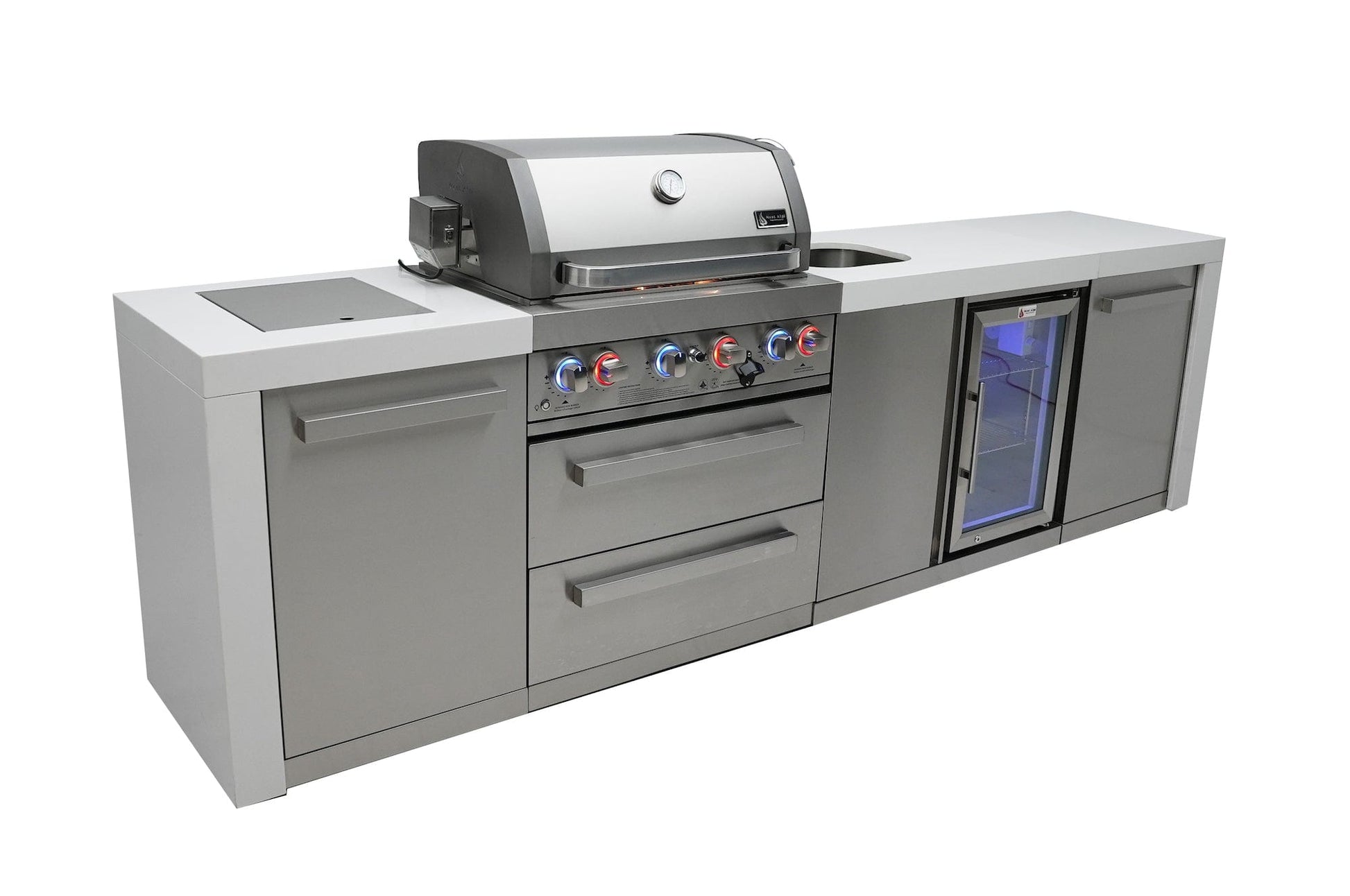 Mont Alpi Islands Mont Alpi 400 Deluxe Island with Beverage Center / 4-Burner Grill, 2 Infrared Burners, Stainless Steel, Sink, Fridge / MAi400-DBEV