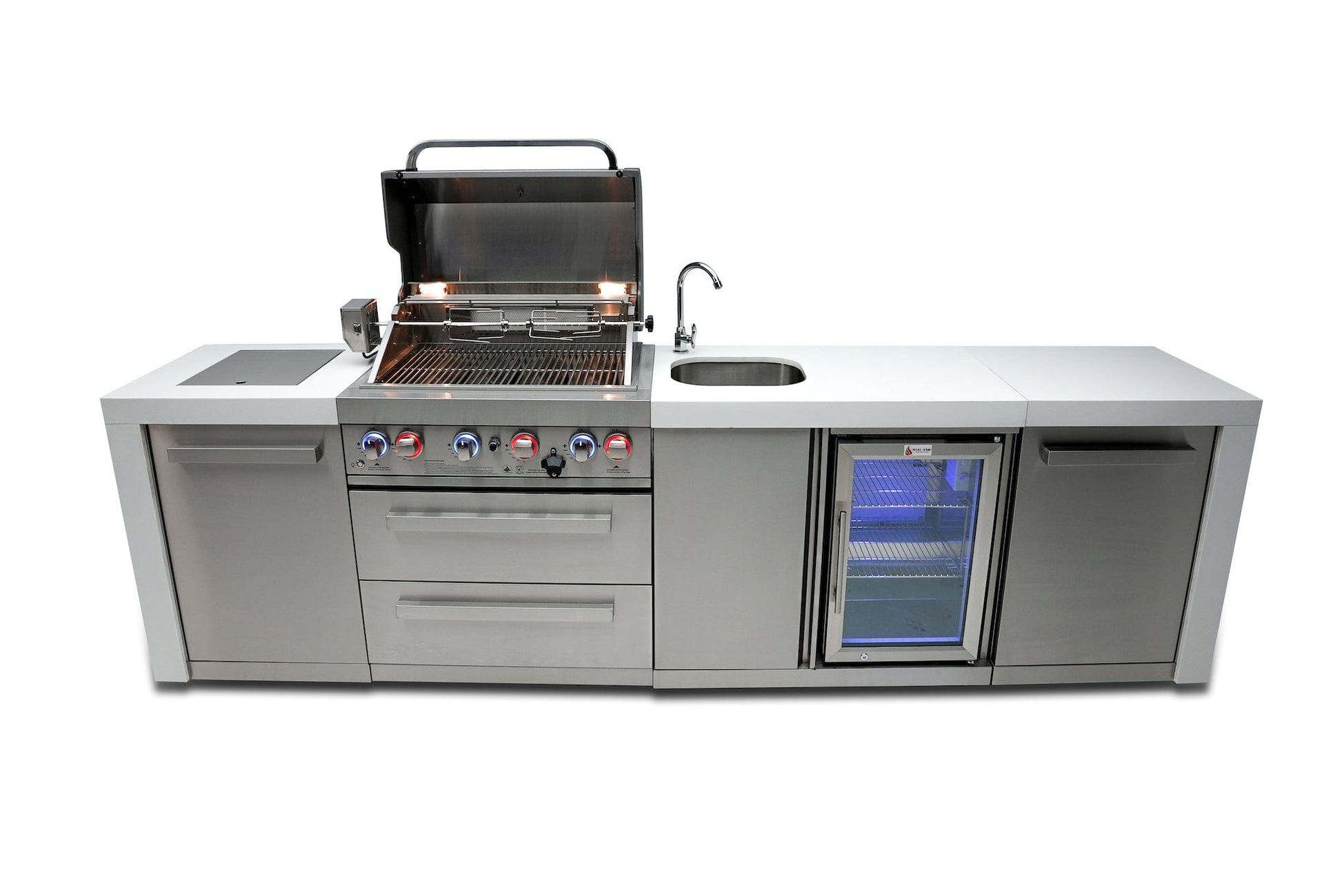 Mont Alpi Islands Mont Alpi 400 Deluxe Island with Beverage Center / 4-Burner Grill, 2 Infrared Burners, Stainless Steel, Sink, Fridge / MAi400-DBEV