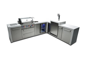 Mont Alpi Islands Mont Alpi 400 Deluxe Island with Beverage Center + 90 Degree Corner + Kegerator / 4-Burner Grill, 2 Infrared Burners, Sink, Fridge, Stainless Steel / MAi400-D90KEGBEV