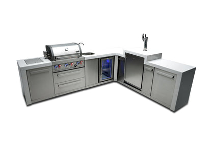 Mont Alpi Islands Mont Alpi 400 Deluxe Island with Beverage Center + 90 Degree Corner + Kegerator / 4-Burner Grill, 2 Infrared Burners, Sink, Fridge, Stainless Steel / MAi400-D90KEGBEV