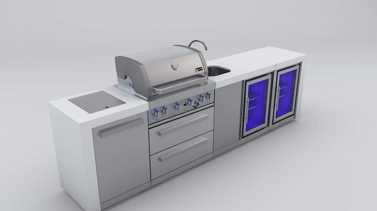 Mont Alpi Islands Mont Alpi 400 Deluxe Island with Beverage Center + Fridge Cabinet / 4-Burner Grill, 2 Infrared Burners, Sink, 2 Fridges, Stainless Steel / MAi400-DBEVFC