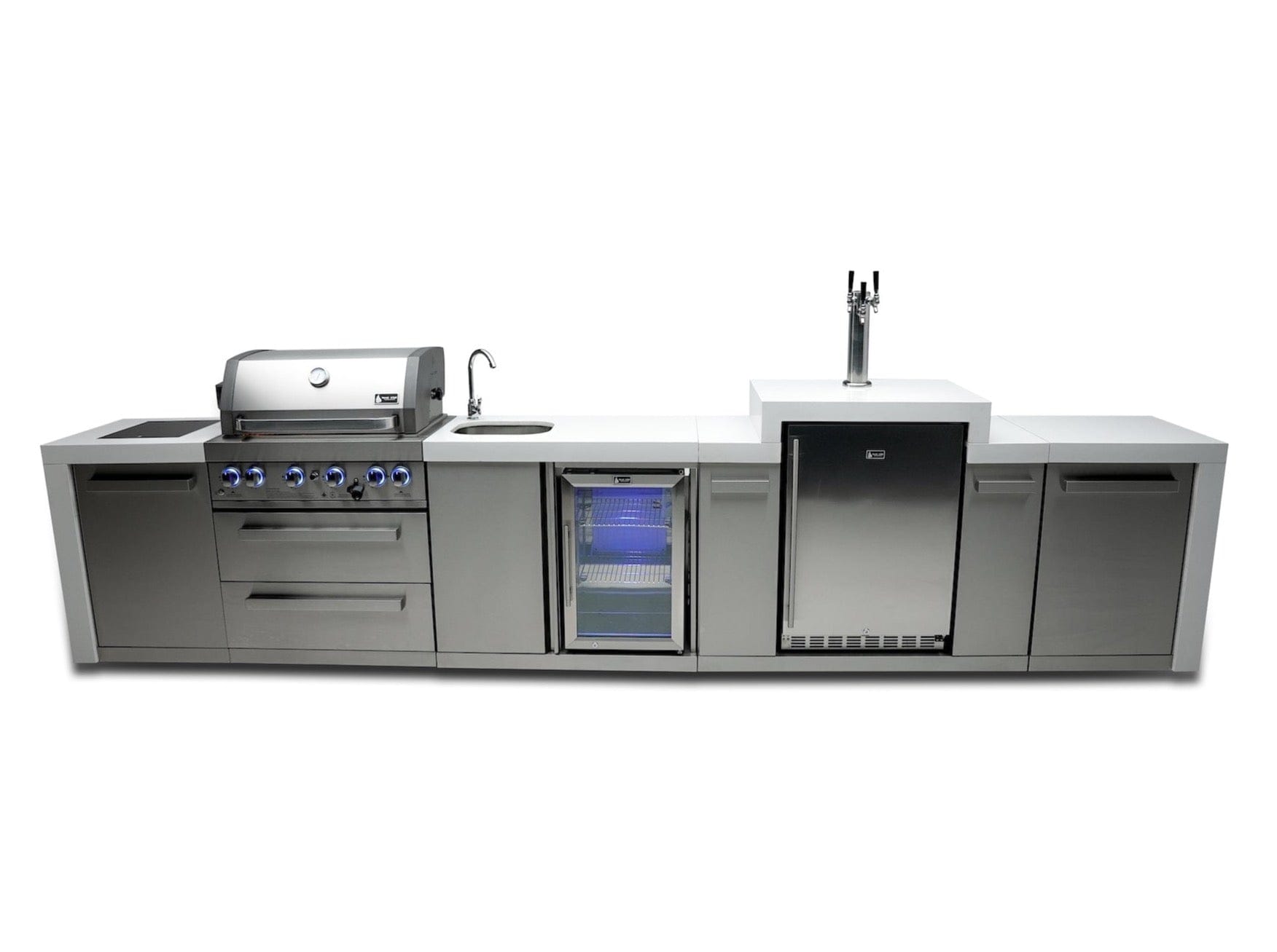 Mont Alpi Islands Mont Alpi 400 Deluxe Island with Beverage Center + Kegerator / 4-Burner Grill, 2 Infrared Burners, Sink, Fridge, Stainless Steel / MAi400-DKEGBEV
