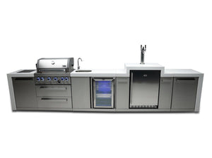 Mont Alpi Islands Mont Alpi 400 Deluxe Island with Beverage Center + Kegerator / 4-Burner Grill, 2 Infrared Burners, Sink, Fridge, Stainless Steel / MAi400-DKEGBEV