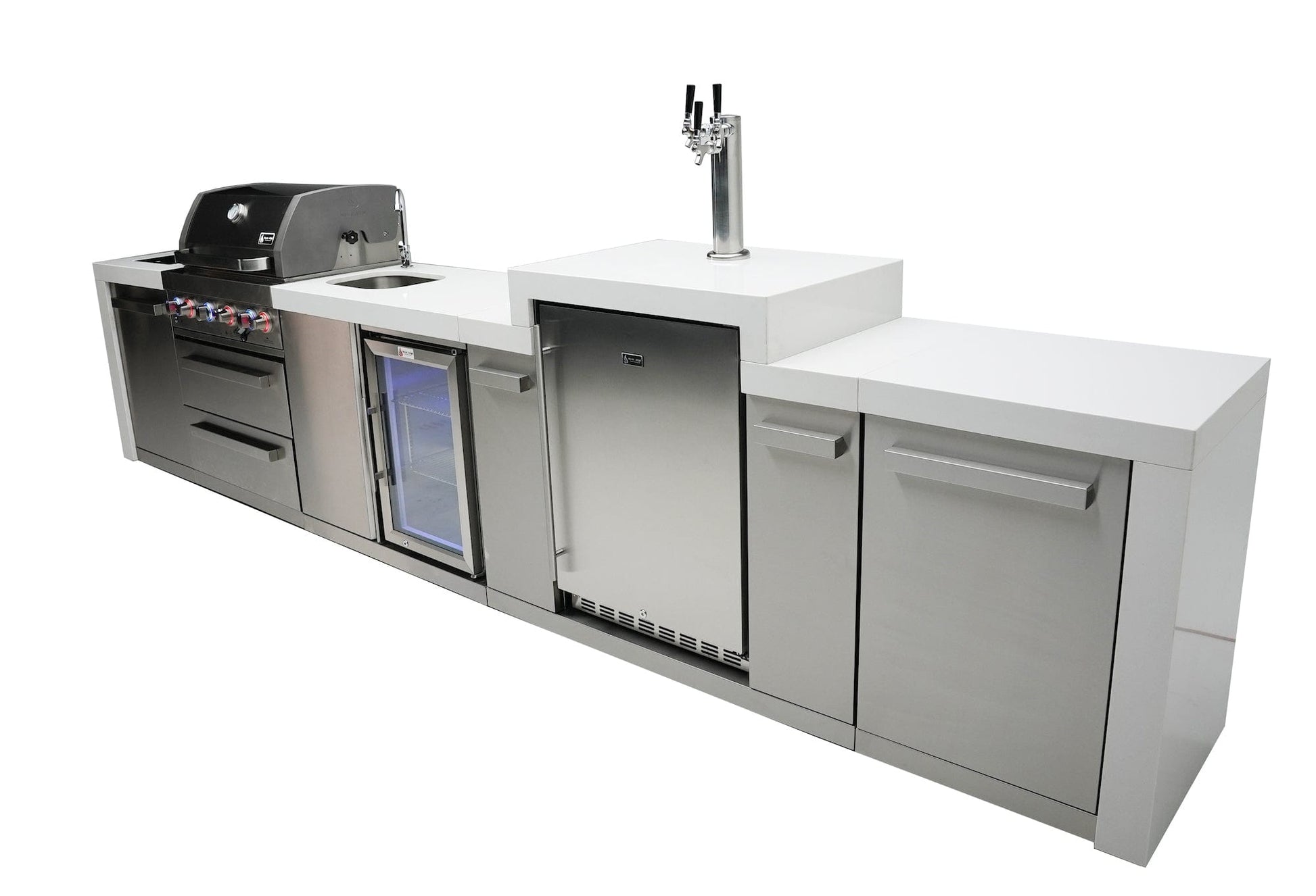 Mont Alpi Islands Mont Alpi 400 Deluxe Island with Beverage Center + Kegerator / 4-Burner Grill, 2 Infrared Burners, Sink, Fridge, Stainless Steel / MAi400-DKEGBEV