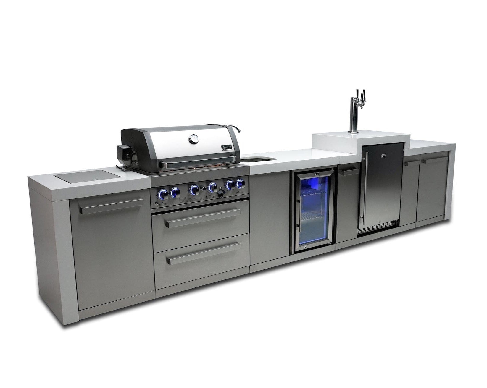 Mont Alpi Islands Mont Alpi 400 Deluxe Island with Beverage Center + Kegerator / 4-Burner Grill, 2 Infrared Burners, Sink, Fridge, Stainless Steel / MAi400-DKEGBEV