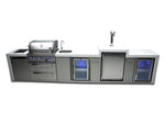 Mont Alpi Islands Mont Alpi 400 Deluxe Island with Beverage Center + Kegerator + Fridge Cabinet / 4-Burner Grill, 2 Infrared Burners, Sink, 2 Fridges, Waterfall Sides, Stainless Steel / MAi400-DKEGBEVFC