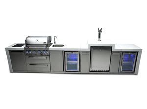 Mont Alpi Islands Mont Alpi 400 Deluxe Island with Beverage Center + Kegerator + Fridge Cabinet / 4-Burner Grill, 2 Infrared Burners, Sink, 2 Fridges, Waterfall Sides, Stainless Steel / MAi400-DKEGBEVFC
