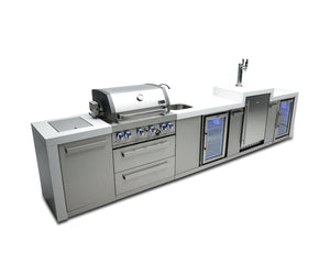 Mont Alpi Islands Mont Alpi 400 Deluxe Island with Beverage Center + Kegerator + Fridge Cabinet / 4-Burner Grill, 2 Infrared Burners, Sink, 2 Fridges, Waterfall Sides, Stainless Steel / MAi400-DKEGBEVFC