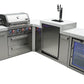 Mont Alpi Islands Mont Alpi 400 Deluxe Island with Fridge Cabinet + 90 Degree Corner + Kegerator / 4-Burner Grill, 2 Infrared Burners, Fridge, Stainless Steel / MAi400-D90KEGFC
