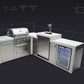 Mont Alpi Islands Mont Alpi 400 Deluxe Island with Fridge Cabinet + 90 Degree Corner + Kegerator / 4-Burner Grill, 2 Infrared Burners, Kegerator, 3 Taps, Fridge, Stainless Steel / MAi400-D90KEGFC