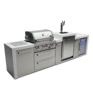 Mont Alpi Islands Mont Alpi 400 Deluxe Island with Fridge Cabinet + Kegerator / 4-Burner Grill, 2 Infrared Burners, Fridge, Waterfall Sides, Stainless Steel / MAi400-DKEGFC