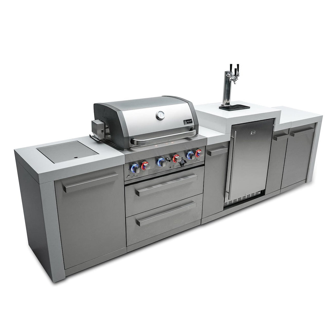 Mont Alpi Islands Mont Alpi 400 Deluxe Island with Kegerator / 4-Burner Grill, 2 Infrared Burners, Stainless Steel, Waterfall Sides / MAi400-DKEG