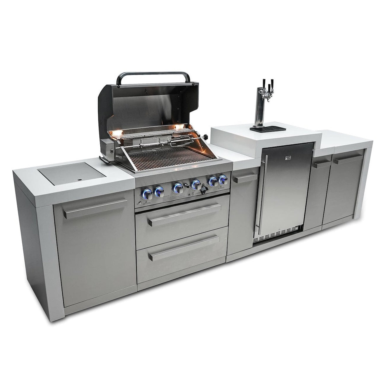 Mont Alpi Islands Mont Alpi 400 Deluxe Island with Kegerator / 4-Burner Grill, 2 Infrared Burners, Stainless Steel, Waterfall Sides / MAi400-DKEG