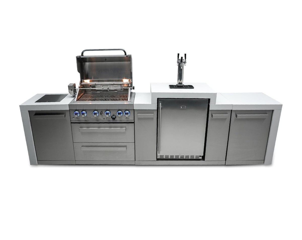 Mont Alpi Islands Mont Alpi 400 Deluxe Island with Kegerator / 4-Burner Grill, 2 Infrared Burners, Stainless Steel, Waterfall Sides / MAi400-DKEG