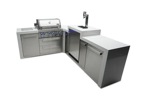 Mont Alpi Islands Mont Alpi 400 Deluxe Island with Kegerator + 90 Degree Corner / 4-Burner Grill, 2 Infrared Burners, Stainless Steel, Waterfall Sides  / MAi400-D90KEG