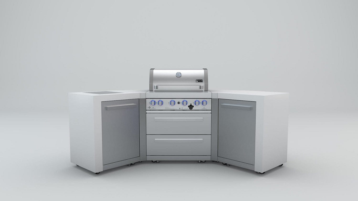 Mont Alpi Islands Mont Alpi 400 Deluxe Island with Two 45 Degree Corners / 4-Burner Grill, 2 Infrared Burners, Stainless Steel, Cover / MAi400-D45