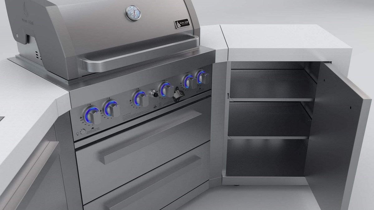 Mont Alpi Islands Mont Alpi 400 Deluxe Island with Two 45 Degree Corners / 4-Burner Grill, 2 Infrared Burners, Stainless Steel, Cover / MAi400-D45