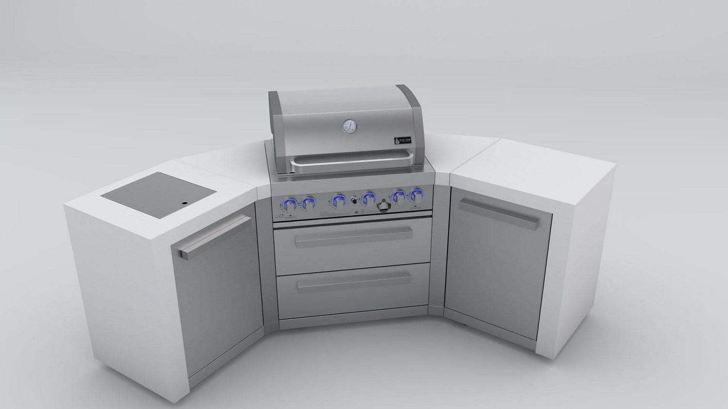 Mont Alpi Islands Mont Alpi 400 Deluxe Island with Two 45 Degree Corners / 4-Burner Grill, 2 Infrared Burners, Stainless Steel, Cover / MAi400-D45