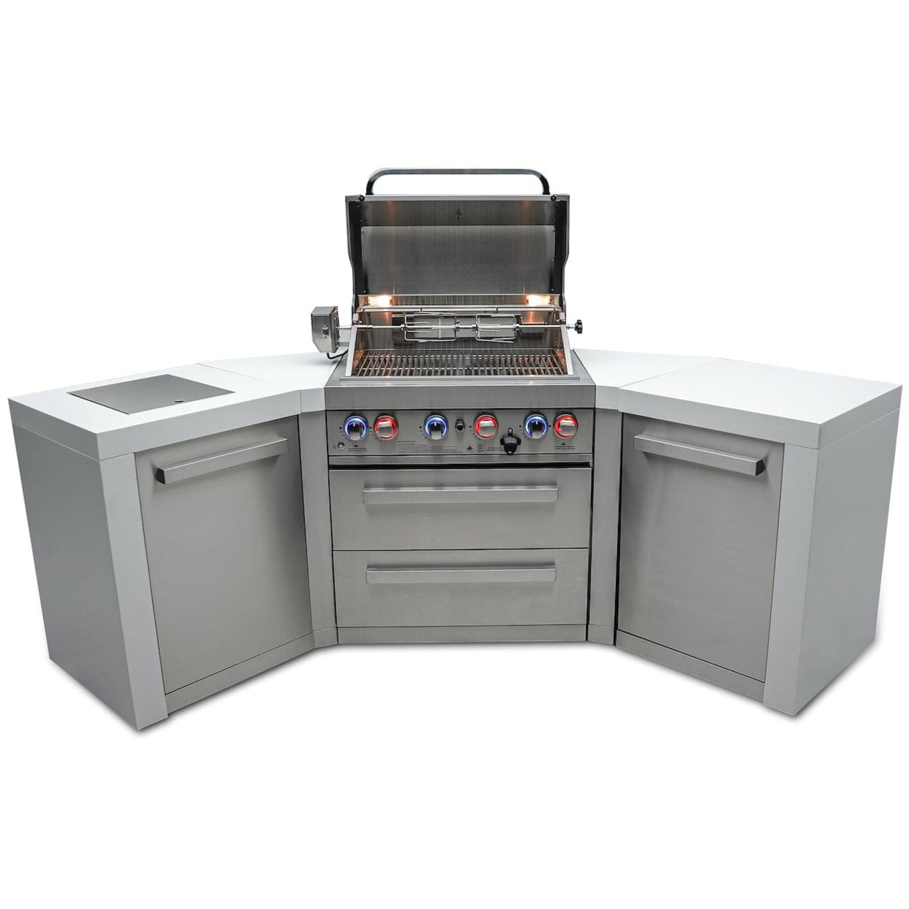 Mont Alpi Islands Mont Alpi 400 Deluxe Island with Two 45 Degree Corners / 4-Burner Grill, 2 Infrared Burners, Stainless Steel, Cover / MAi400-D45