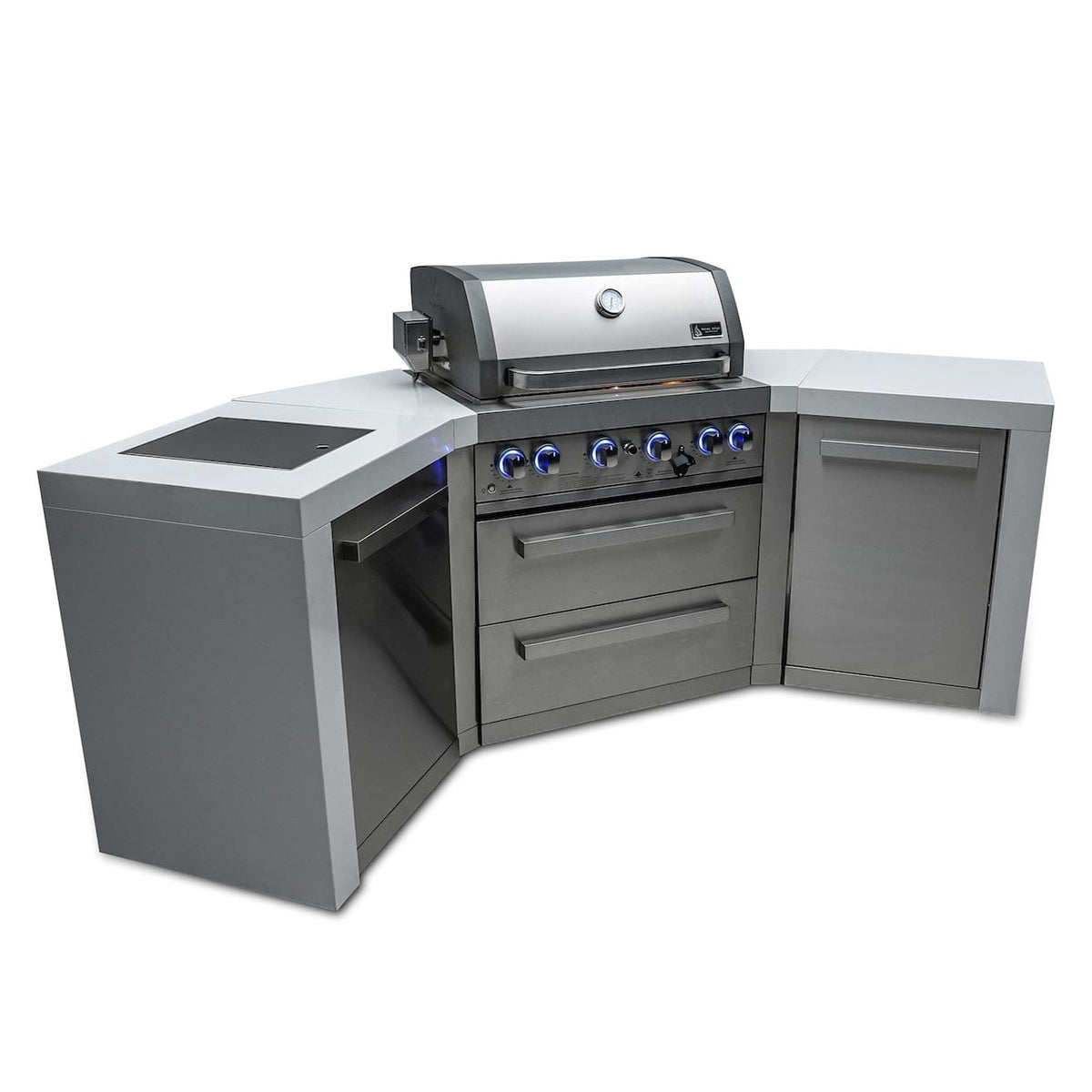 Mont Alpi Islands Mont Alpi 400 Deluxe Island with Two 45 Degree Corners / 4-Burner Grill, 2 Infrared Burners, Stainless Steel, Cover / MAi400-D45