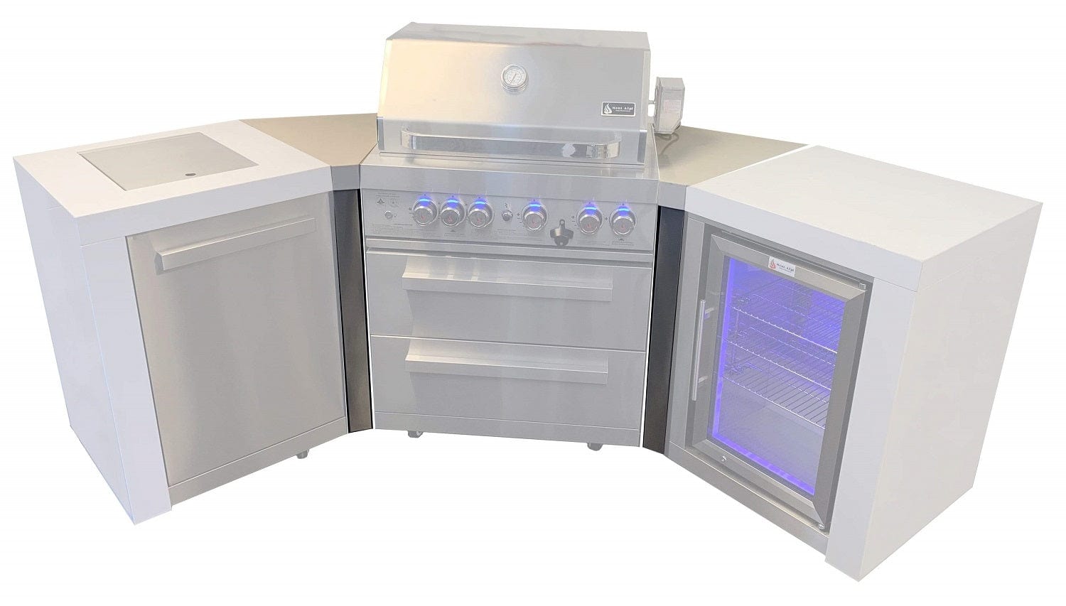 Mont Alpi Islands Mont Alpi 45 Degree Corner Module / Island Extension, Stainless Steel, White Composite Granite Counter / MA45C