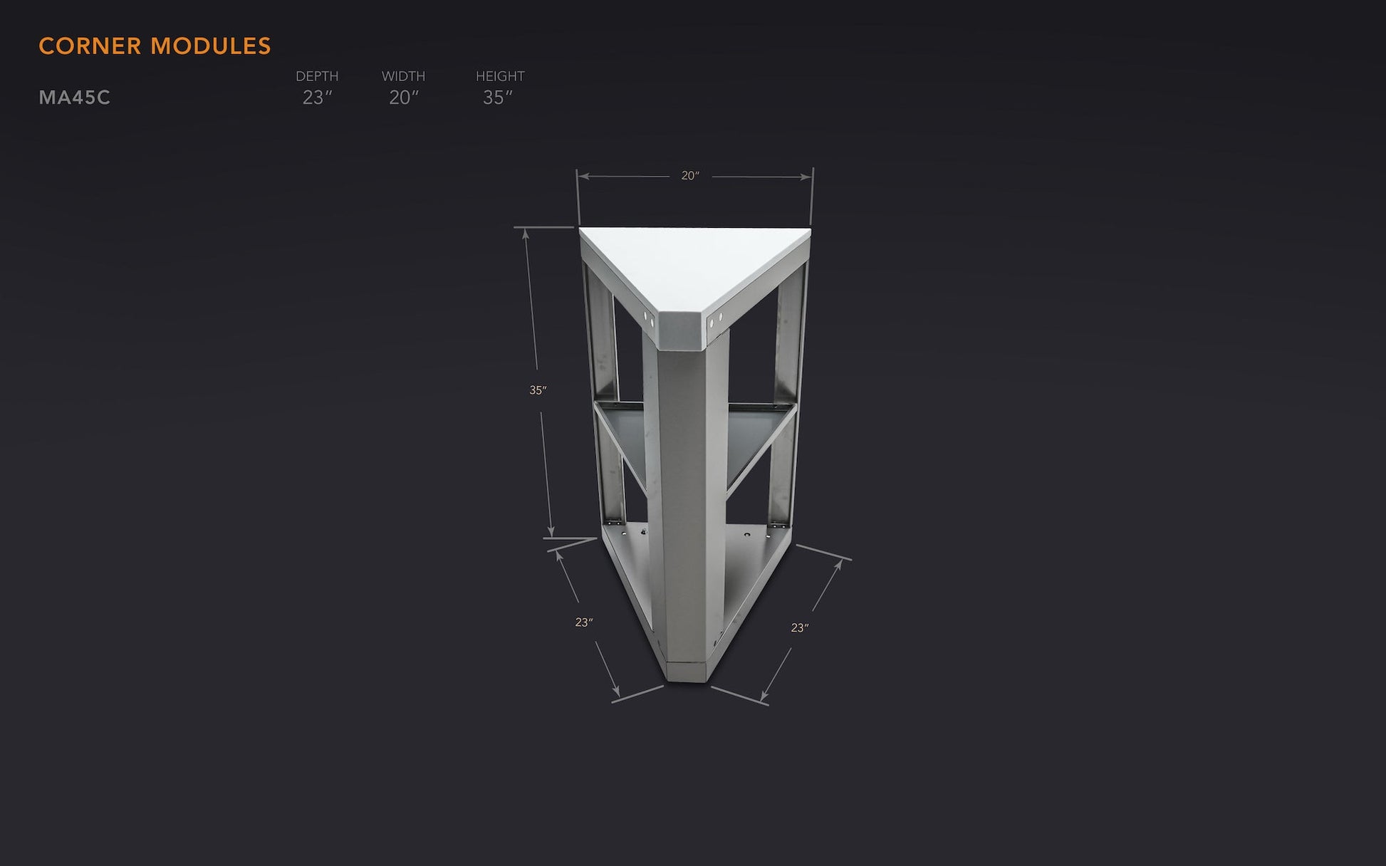 Mont Alpi Islands Mont Alpi 45 Degree Corner Module / Island Extension, Stainless Steel, White Composite Granite Counter / MA45C