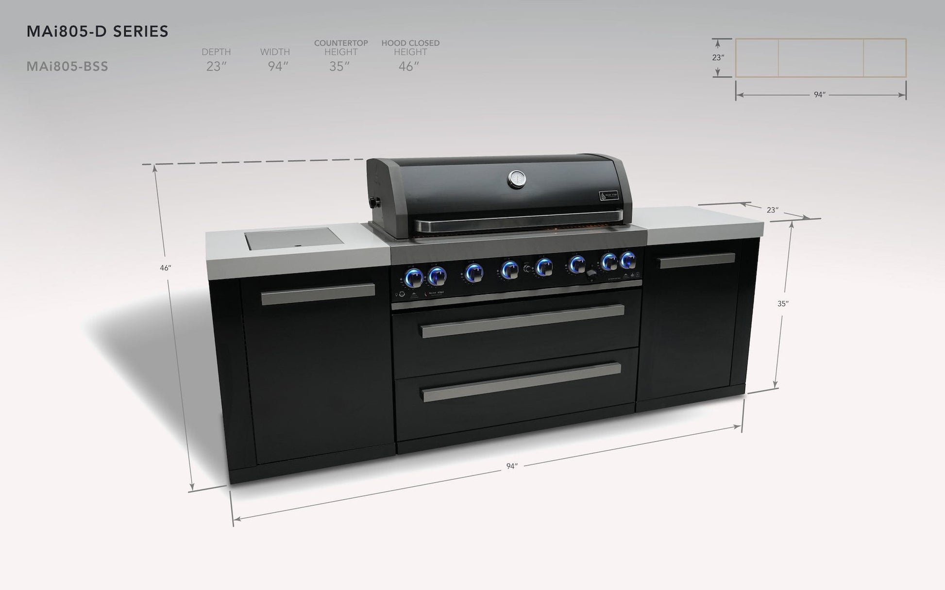 Mont Alpi Islands Mont Alpi 805 Black Stainless Steel Island / 6-Burner Grill, 2 Infrared Burners, Rotisserie Kit, Cover / MAi805-BSS