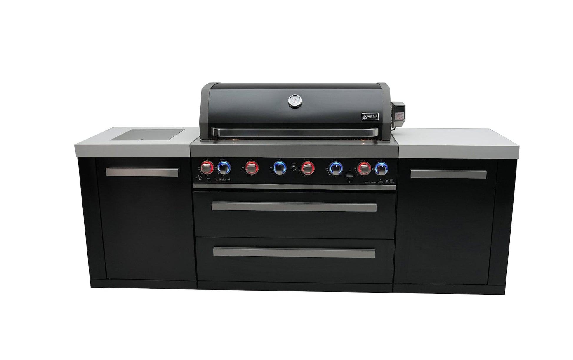 Mont Alpi Islands Mont Alpi 805 Black Stainless Steel Island / 6-Burner Grill, 2 Infrared Burners, Rotisserie Kit, Cover / MAi805-BSS