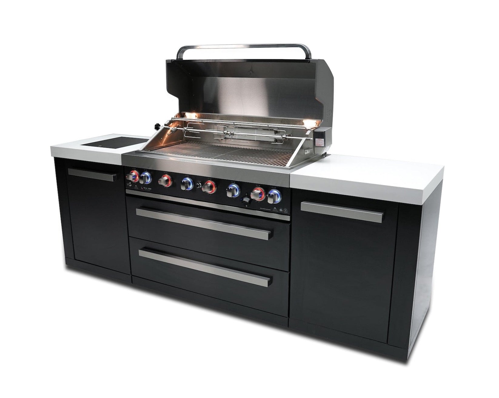 Mont Alpi Islands Mont Alpi 805 Black Stainless Steel Island / 6-Burner Grill, 2 Infrared Burners, Rotisserie Kit, Cover / MAi805-BSS