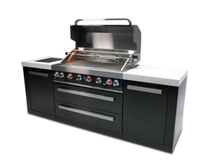 Mont Alpi Islands Mont Alpi 805 Black Stainless Steel Island / 6-Burner Grill, 2 Infrared Burners, Rotisserie Kit, Cover / MAi805-BSS