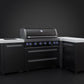 Mont Alpi Islands Mont Alpi 805 Black Stainless Steel Island with 90 Degree Corner / 6-Burner Grill, 2 Infrared Burners, Rotisserie Kit / MAi805-BSS90C