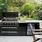 Mont Alpi Islands Mont Alpi 805 Black Stainless Steel Island with Beverage Center / 6-Burner Grill, 2 Infrared Burners, Sink, Fridge / MAi805-BSSBEV