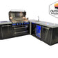 Mont Alpi Islands Mont Alpi 805 Black Stainless Steel Island with Beverage Center + 90 Degree Corner / 6-Burner Grill, 2 Infrared Burners, Sink, Fridge / MAi805-BSSBEV90C