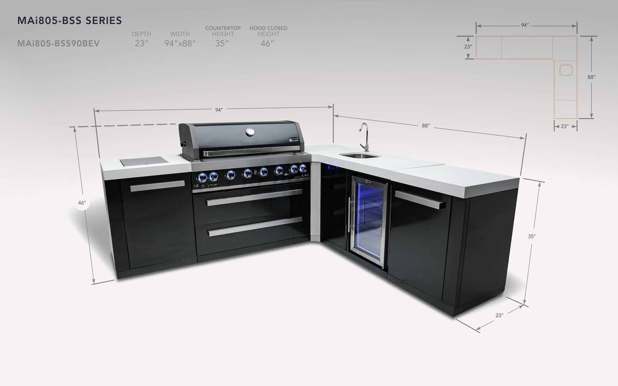 Mont Alpi 805 Black Stainless Steel Island with Beverage