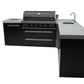 Mont Alpi Islands Mont Alpi 805 Black Stainless Steel Island with Beverage Center + 90 Degree Corner / 6-Burner Grill, 2 Infrared Burners, Sink, Fridge / MAi805-BSSBEV90C