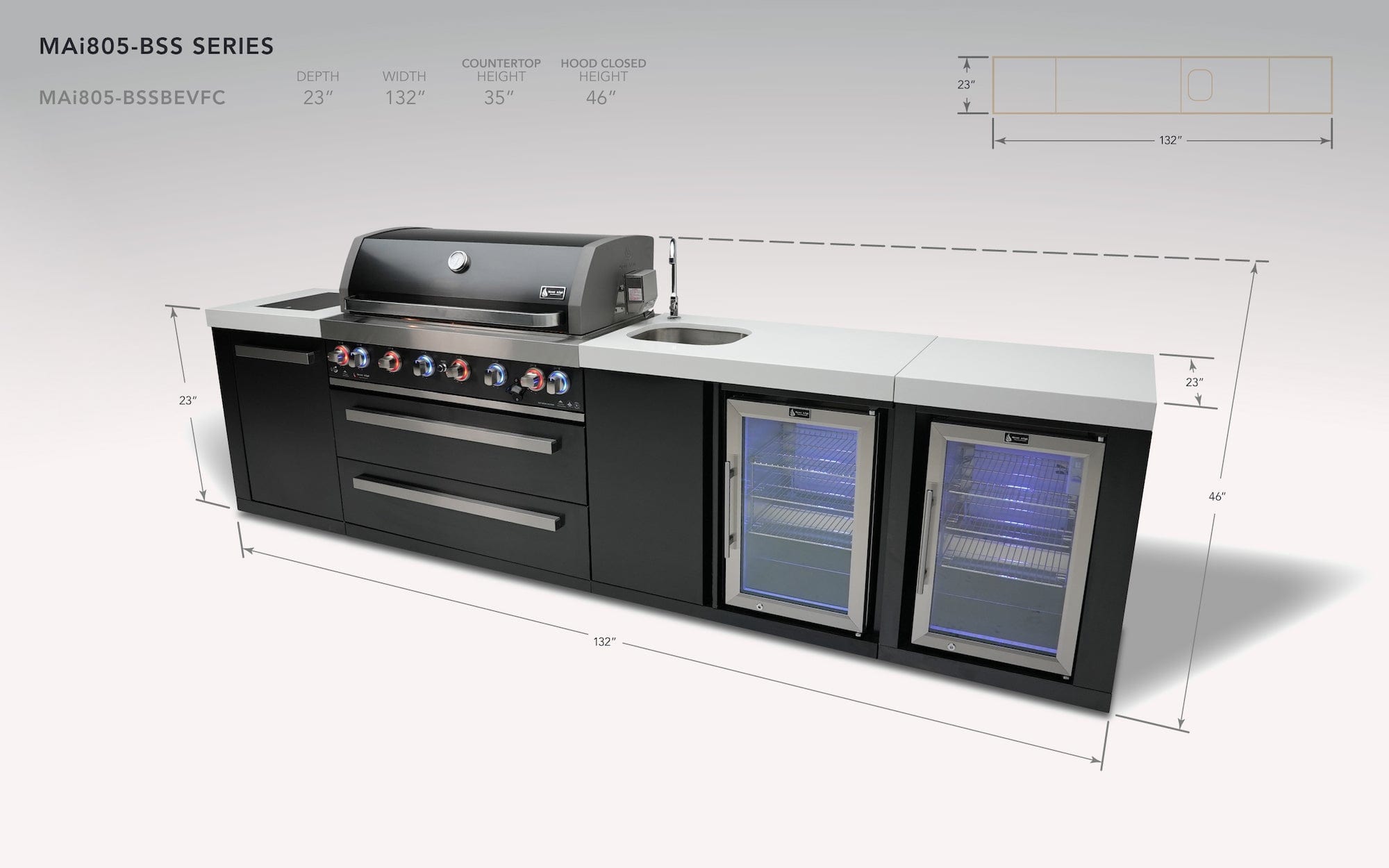 Mont Alpi 805 Black Stainless Steel Island with Beverage Center and Fr