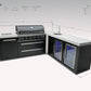 Mont Alpi Islands Mont Alpi 805 Black Stainless Steel Island with Beverage Center + Fridge Cabinet + 90 Degree Corner / 6-Burner Grill, 2 Infrared Burners, Sink, 2 Fridges / MAi805-BSS90BEVFC