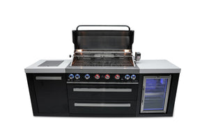 Mont Alpi Islands Mont Alpi 805 Black Stainless Steel Island with Fridge Cabinet / 6-Burner Grill, 2 Infrared Burners, Fridge  / MAi805-BSSFC