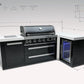 Mont Alpi Islands Mont Alpi 805 Black Stainless Steel Island with Fridge Cabinet + 90 Degree Corner / 6-Burner Grill, 2 Infrared Burners, Fridge, Extension  / MAi805-BSS90FC