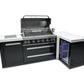 Mont Alpi Islands Mont Alpi 805 Black Stainless Steel Island with Fridge Cabinet + 90 Degree Corner / 6-Burner Grill, 2 Infrared Burners, Fridge, Extension  / MAi805-BSS90FC