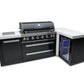 Mont Alpi Islands Mont Alpi 805 Black Stainless Steel Island with Fridge Cabinet + 90 Degree Corner / 6-Burner Grill, 2 Infrared Burners, Fridge, Extension  / MAi805-BSS90FC