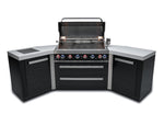 Mont Alpi Islands Mont Alpi 805 Black Stainless Steel Island with Two 45 Degree Corners / 6-Burner Grill, 2 Infrared Burners, Rotisserie Kit, Cover / MAi805-BSS45