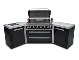 Mont Alpi Islands Mont Alpi 805 Black Stainless Steel Island with Two 45 Degree Corners / 6-Burner Grill, 2 Infrared Burners, Rotisserie Kit, Cover / MAi805-BSS45
