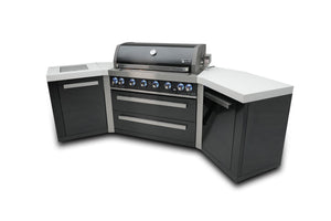 Mont Alpi Islands Mont Alpi 805 Black Stainless Steel Island with Two 45 Degree Corners / 6-Burner Grill, 2 Infrared Burners, Rotisserie Kit, Cover / MAi805-BSS45